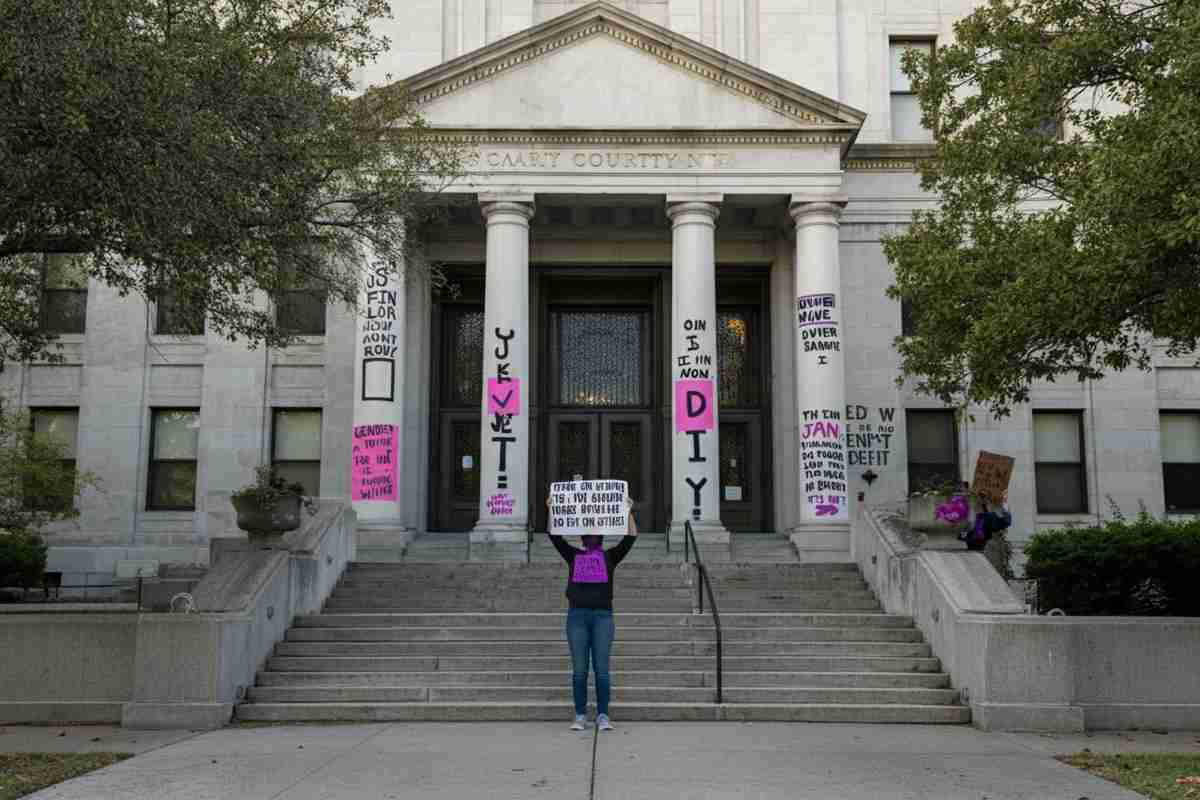 Messaggi di protesta contro la violenza di genere al tribunale di palermo