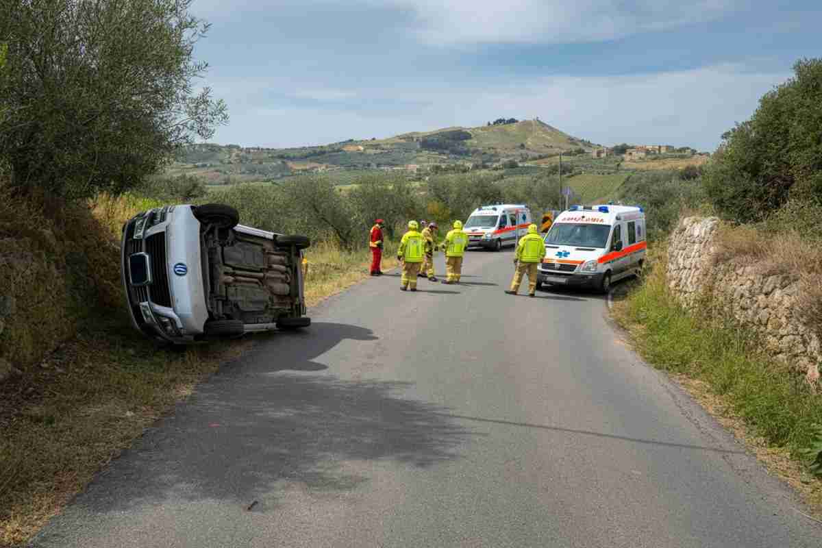 Incidente spettacolare a bronte: auto si ribalta e due persone ferite