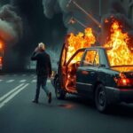 Fiamme avvolgono l'auto, automobilista si salva in extremis
